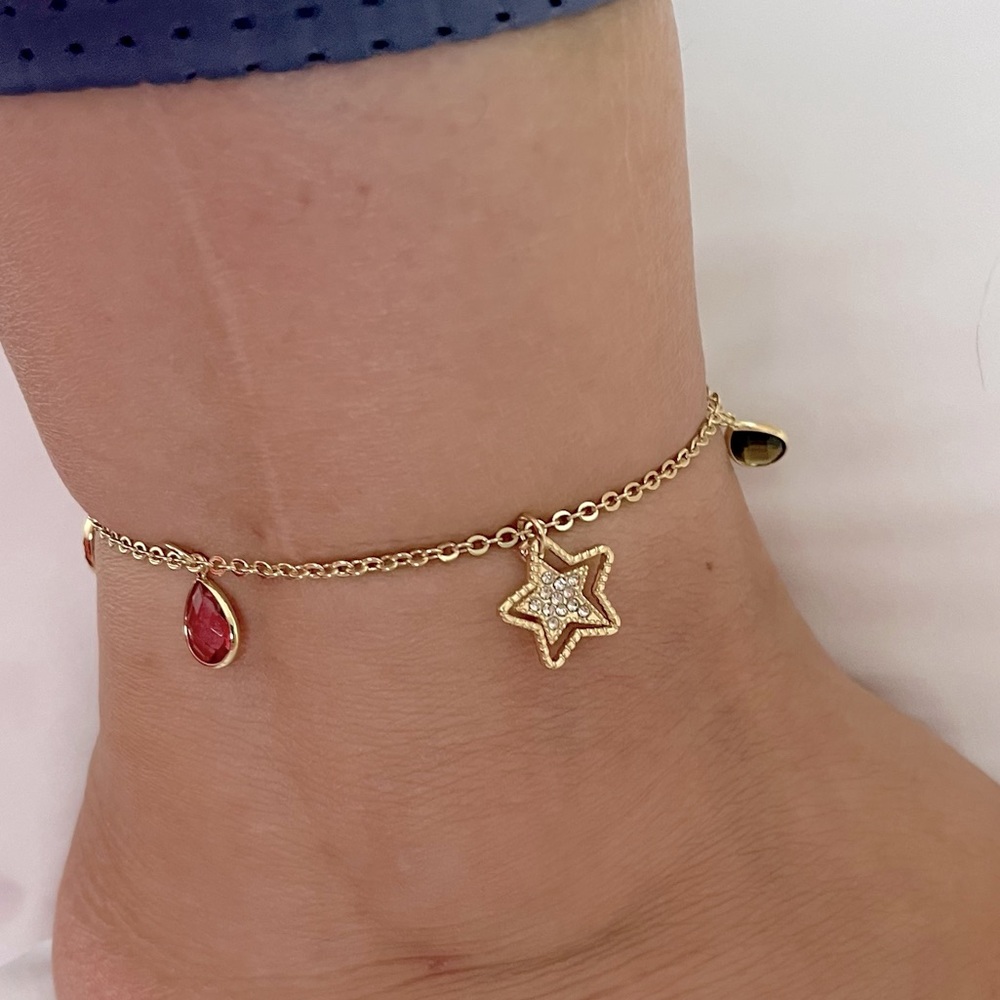 New Victoria Secret gold Ankle Leg bracelet charm Rare‎ stars Moon Crystals